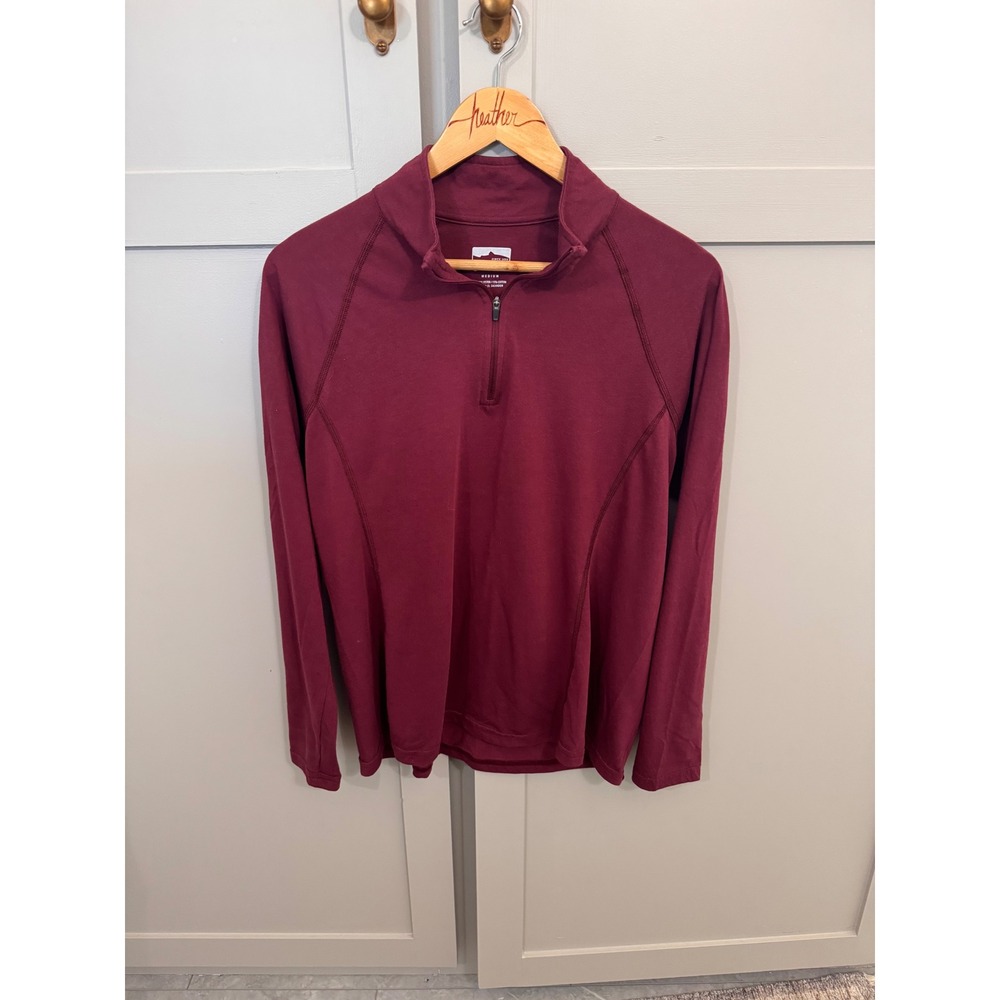Orvis Womens Medium Burgundy Maroon Quarter Zip Pullover Long Sleeve Shirt Top